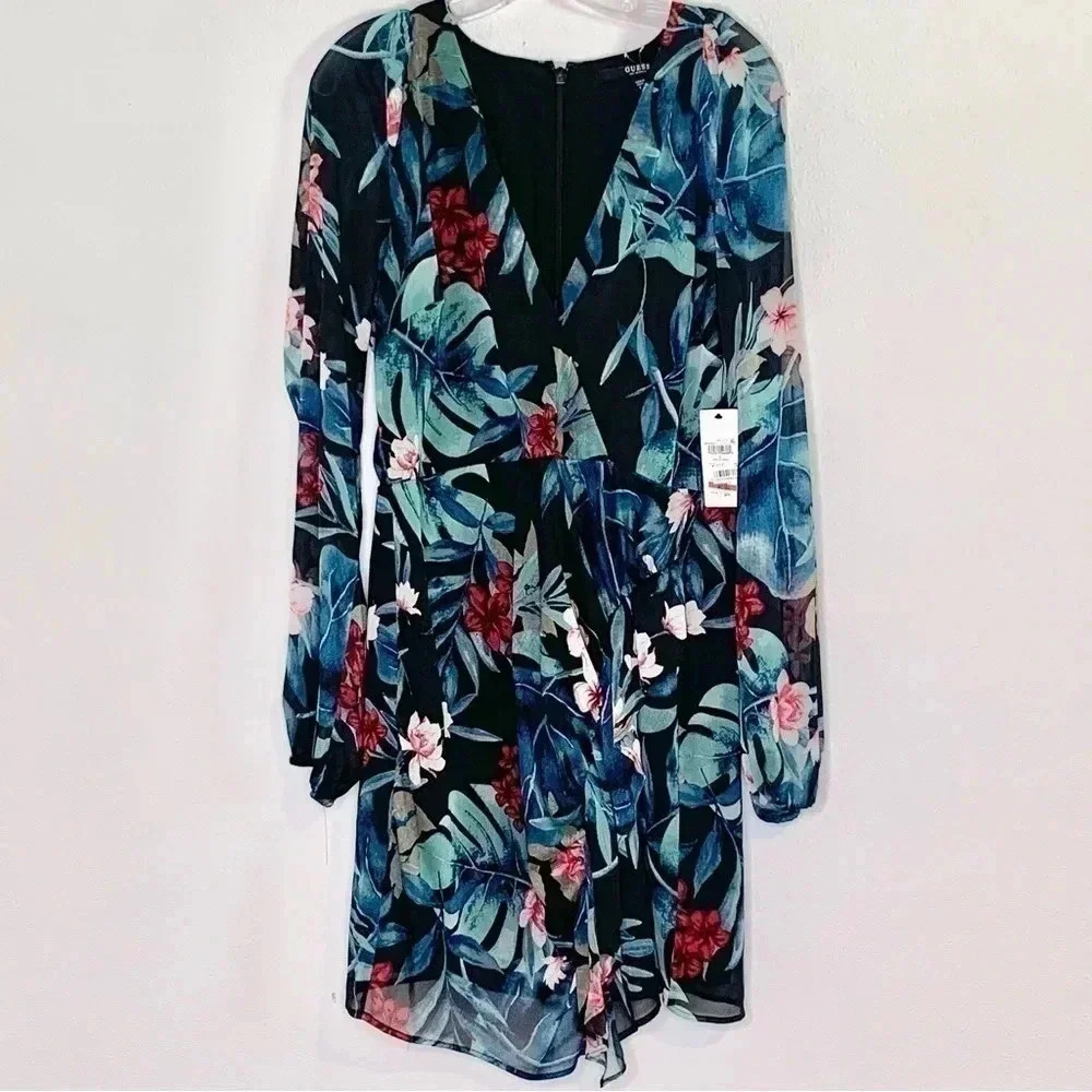NWT Guess Rhodes Jungle Floral-Print Fit & Flare Dress sz L 12-14 - Picture 3 of 9